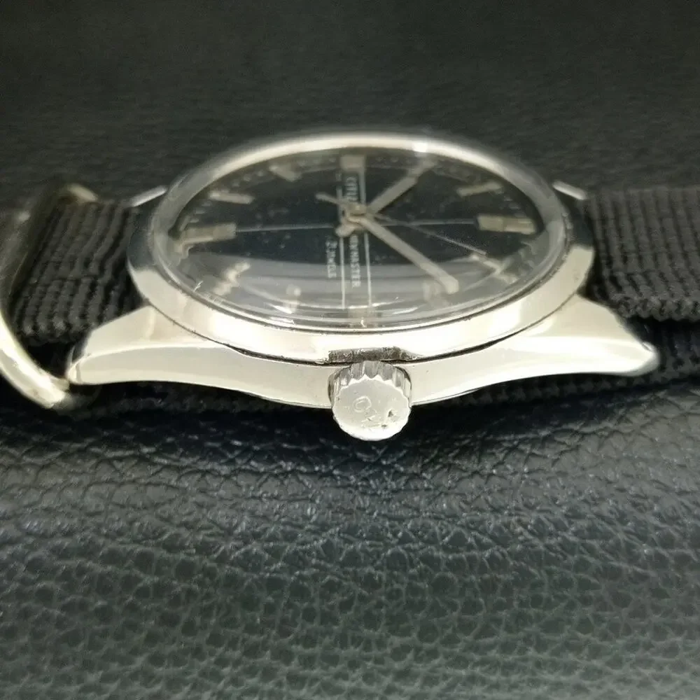 Vintage 1984 Citizen Manual Wound Mens Silver Watch & Black accents